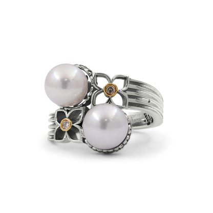 Pearlicious 8MM White Pearl and 0.03ct Diamond Ring in Sterling Silver with 18K Gold