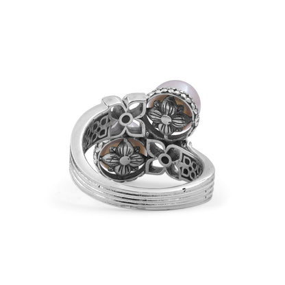 Pearlicious 8MM White Pearl and 0.03ct Diamond Ring in Sterling Silver with 18K Gold