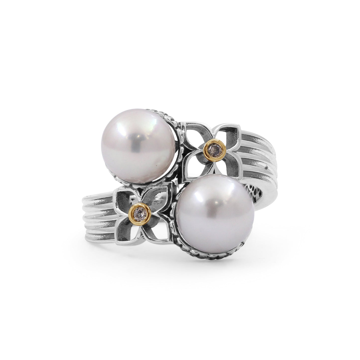Pearlicious 8MM White Pearl and 0.03ct Diamond Ring in Sterling Silver with 18K Gold