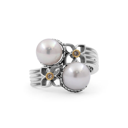 Pearlicious 8MM White Pearl and 0.03ct Diamond Ring in Sterling Silver with 18K Gold