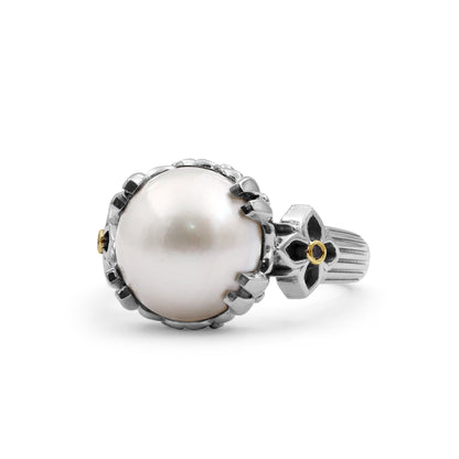 Pearlicious 12MM White Pearl Ring in Sterling Silver with 18K Gold