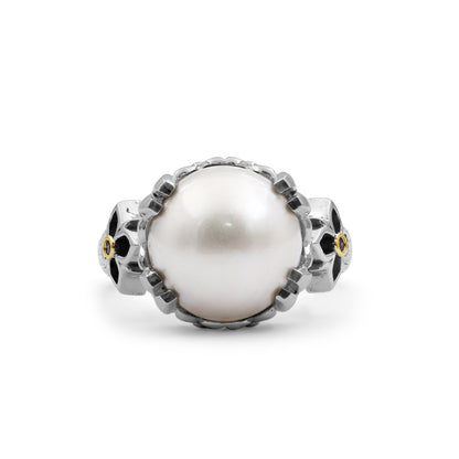 Pearlicious 12MM White Pearl Ring in Sterling Silver with 18K Gold
