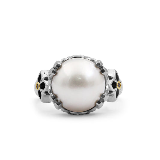 Pearlicious 12MM White Pearl Ring in Sterling Silver with 18K Gold