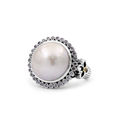 Pearlicious 15.00MM White Pearl Ring in Sterling Silver with 18K Gold