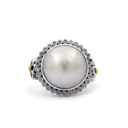 Pearlicious 15.00MM White Pearl Ring in Sterling Silver with 18K Gold