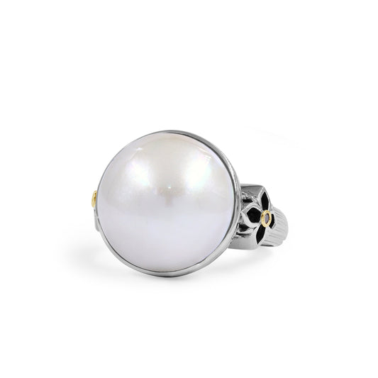 Pearlicious 14.00MM White Mabe Ring in Sterling Silver with 18K Gold