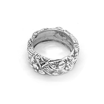 Kyoto Flower Engraved Ring in Sterling Silver