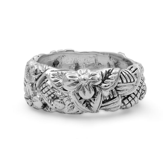 Kyoto Flower Engraved Ring in Sterling Silver