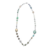 Baroque Pearls Malachite Amazonite Fluorite Cognac Smoky and Natural Quartz Aquamarine Turquoise Blue Agate Lapis and Serpentine Necklace in Sterling Silver