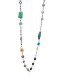 Baroque Pearls Malachite Amazonite Fluorite Cognac Smoky and Natural Quartz Aquamarine Turquoise Blue Agate Lapis and Serpentine Necklace in Sterling Silver
