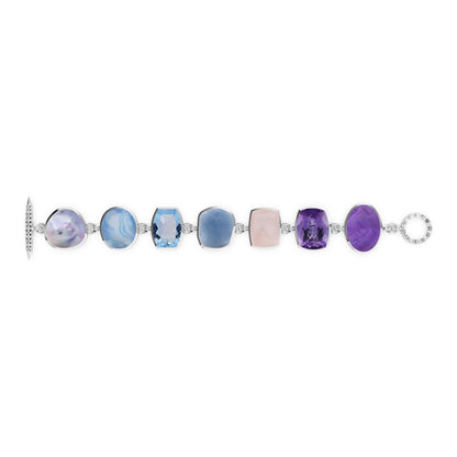 One of A Kind Blister Mabe Blue Agate Blue Topaz Aquamarine Natural Quartz and Amethyst Bracelet in Sterling Silver with 18k Gold adam