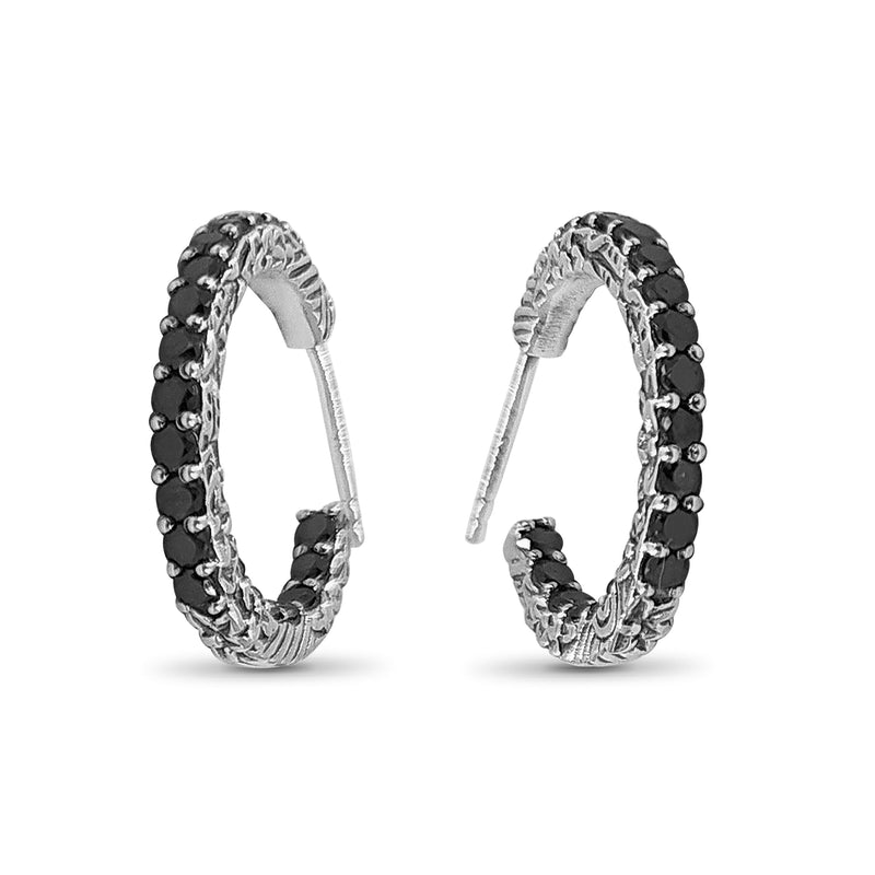 Kyoto Black Diamond 1.00ct Hoop Earrings in Sterling Silver