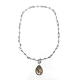 Garden of Stephen Faceted Natural Quartz and Abalone Pendant with Sterling Silver Link Chain