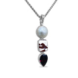 One of a Kind Pearl Jasper and Garnet Necklace in Sterling Silver