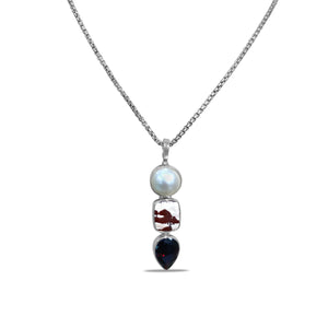 One of a Kind Pearl Jasper and Garnet Necklace in Sterling Silver
