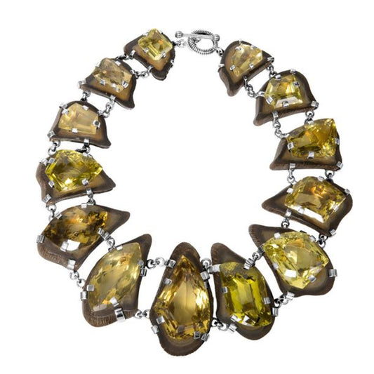 One of a Kind Horn and Lemon Quartz Set Necklace in Sterling Silver