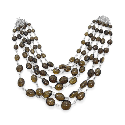 One of a Kind 6 Strands of Cognac Quartz Beads W/ Sterling Silver Links and Clasp