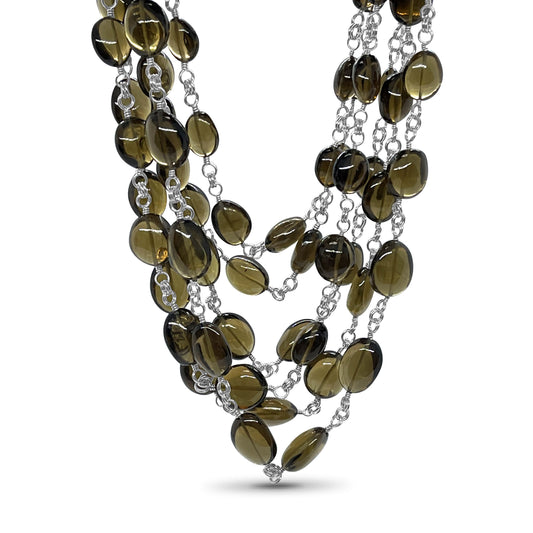 One of a Kind 6 Strands of Cognac Quartz Beads W/ Sterling Silver Links and Clasp