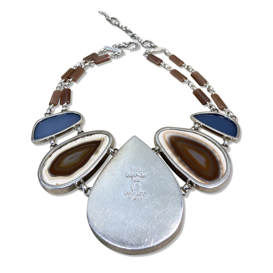 One of a Kind Natural Quartz Agate Druzy Suntone Necklace in Sterling Silver