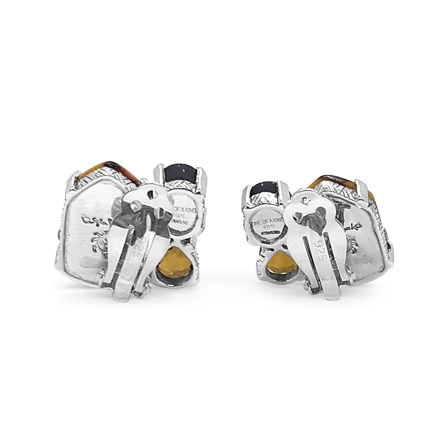 One of a Kind Jasper Star Ruby Cognac Quartz Earrings in Sterling Silver with 18K Gold Adam