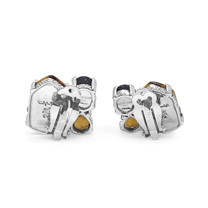 One of a Kind Jasper Star Ruby Cognac Quartz Earrings in Sterling Silver with 18K Gold Adam