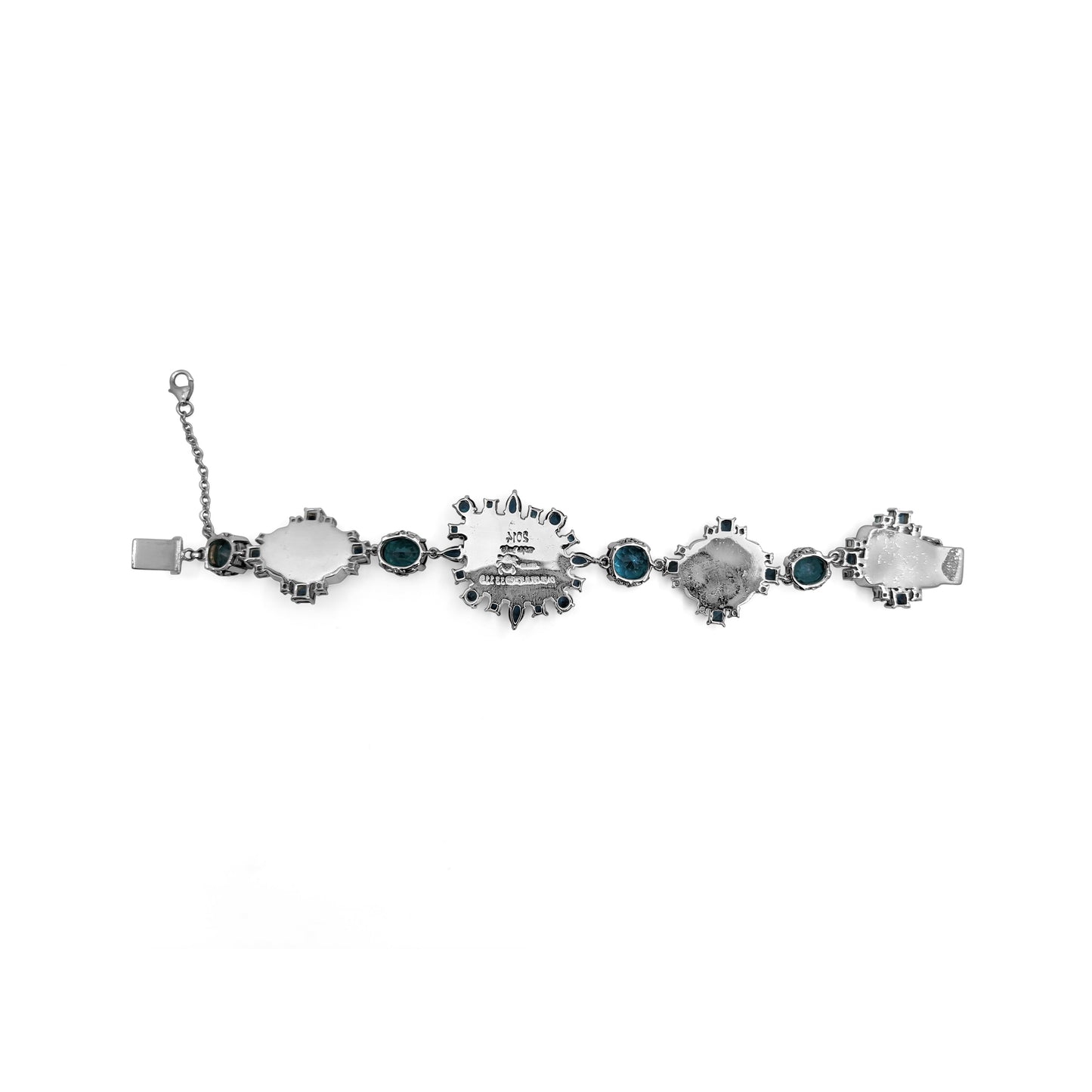 One of a Kind London Blue Topaz Chrysocolla and Quartz Bracelet in Sterling Silver