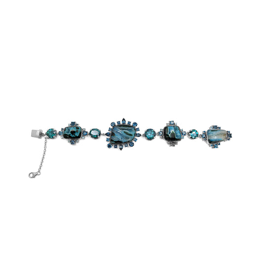 One of a Kind London Blue Topaz Chrysocolla and Quartz Bracelet in Sterling Silver