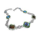 One of a Kind Ammolite Opal Druzy Chrome Diopside and Green Tourmaline Necklace in Sterling Silver