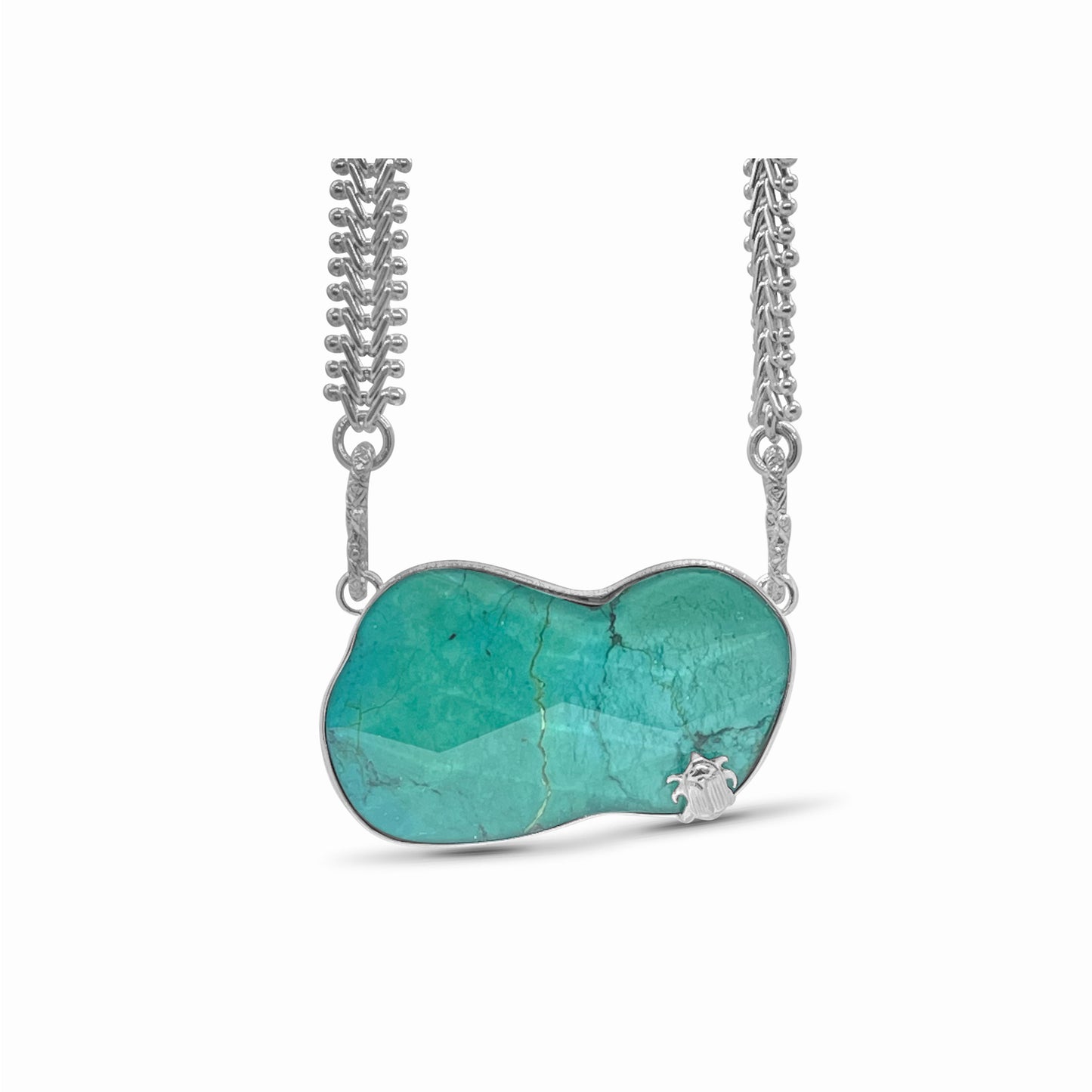 One of a Kind Faceted Crystal Qtz Over Turquoise Necklace in Sterling Silver