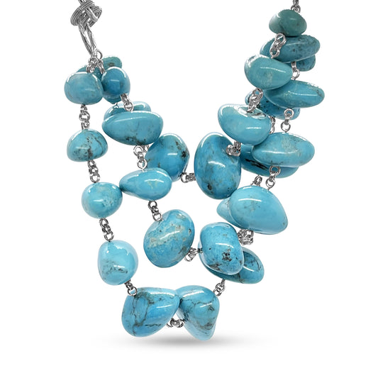 One of a Kind Turquoise Three Strand Necklace in Sterling Silver