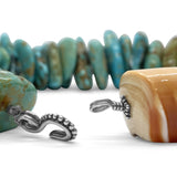 One of a Kind Natural American Turquoise Carniola Shell Hook Necklace in Sterling Silver