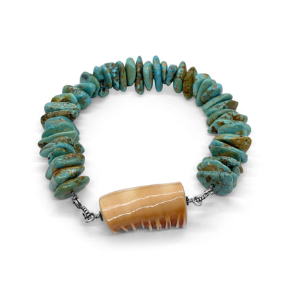One of a Kind Natural American Turquoise Carniola Shell Hook Necklace in Sterling Silver