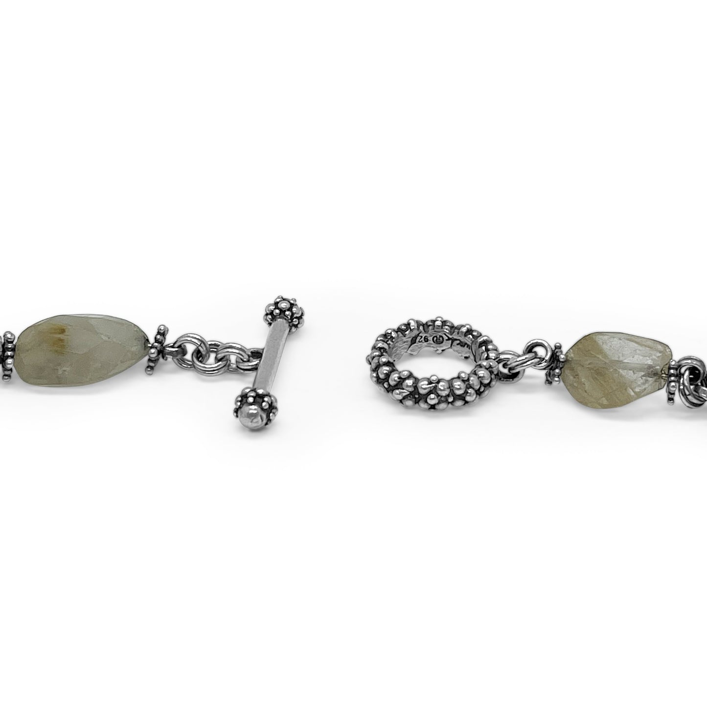 One of a Kind 11 Strand Necklace with Gold Rutilated Quartz, American Turquoise, Jade and Silver Pearls in Sterling Silver