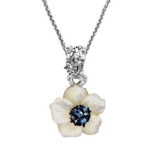 Colorbloom White Mother-of-Pearl Flower Pendant with Swiss Blue Topaz in Sterling Silver