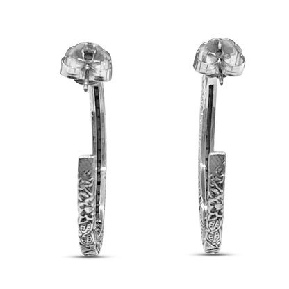 Kyoto Black Diamond 3.60ct Hoop Earrings in Engraved Sterling Silver