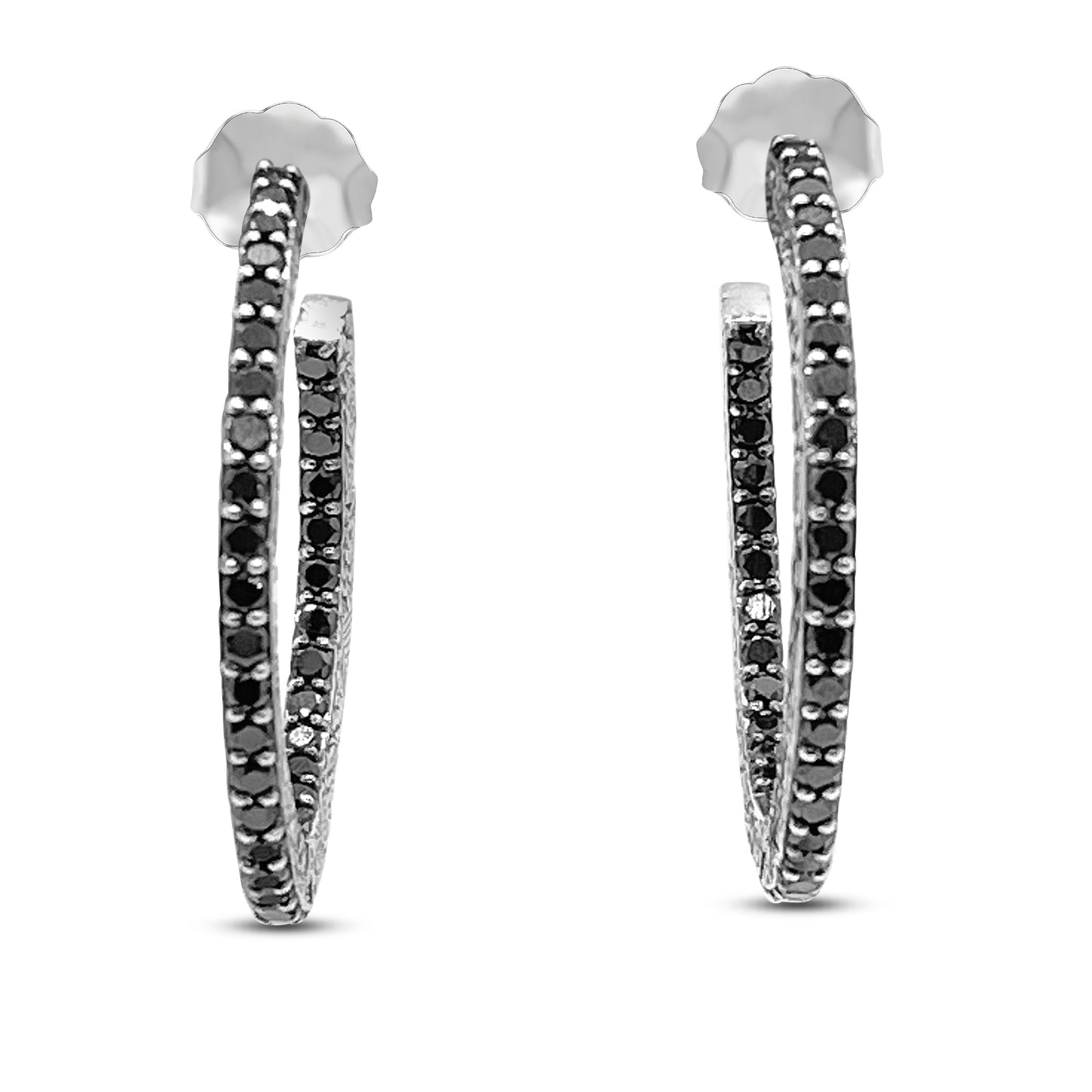 Kyoto Black Diamond 3.60ct Hoop Earrings in Engraved Sterling Silver