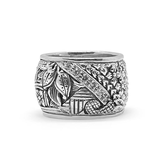 Stephen Dweck, Kyoto Collection, Kyoto, Black Diamond, White Diamond, Dimaonds, Sterling Silver, Engraved, Sterling