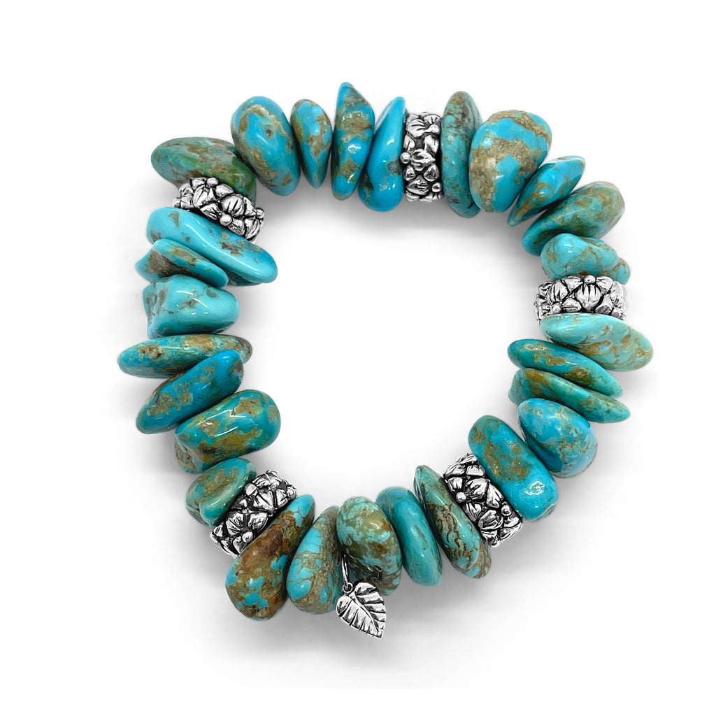 Garden of Stephen Turquoise Nugget Stretch Bracelet in Sterling Silver