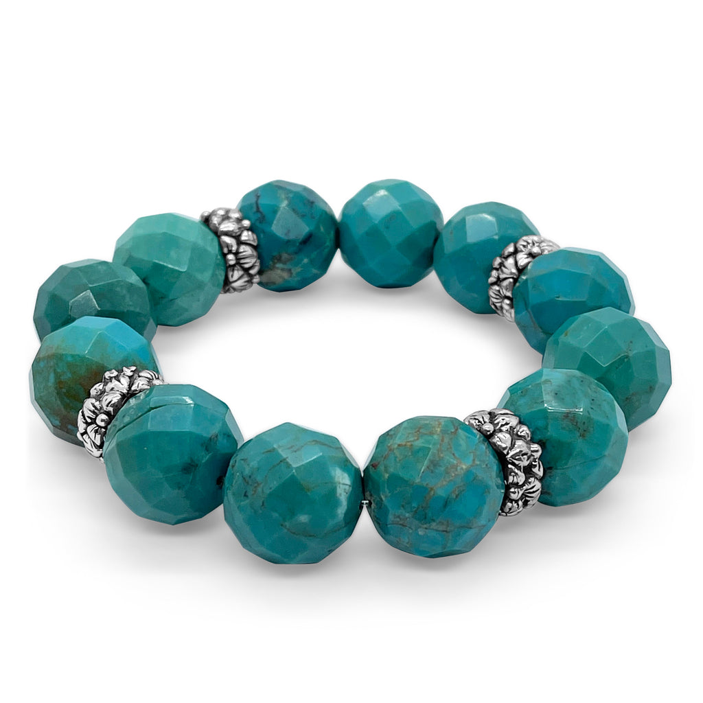 Garden of Stephen Faceted Turquoise Stretch Bracelet in Sterling Silver