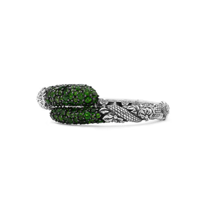 Garden of Stephen Faceted Chrome Diopside Open and Close Bangle in Sterling Silver