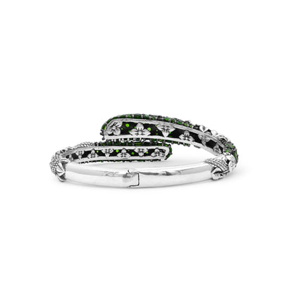 Garden of Stephen Faceted Chrome Diopside Open and Close Bangle in Sterling Silver