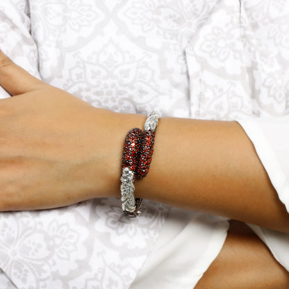 Garden of Stephen Faceted Garnet Open and Close Bangle in Sterling Silver