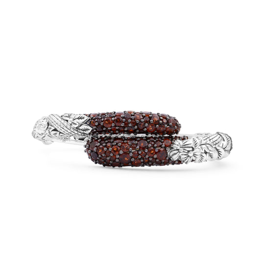 Garden of Stephen Faceted Garnet Open and Close Bangle in Sterling Silver