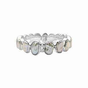 Pearlicious White Keshi Pearl Medium Open and Close Bangle in Sterling Silver