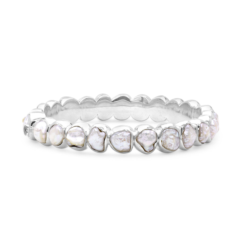 Pearlicious Keshi Pearl Open and Close Bangle in Sterling Silver