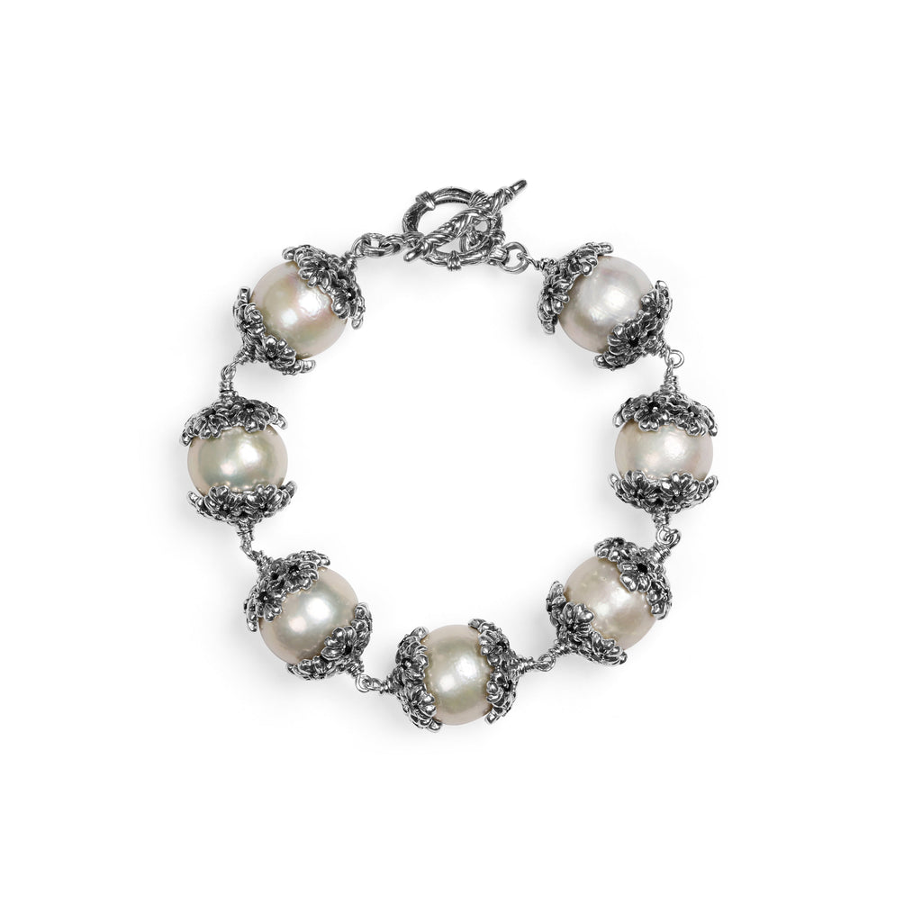 Pearlicious Baroque Pearl and Black Diamond 2.00ct Bracelet in Sterling Silver
