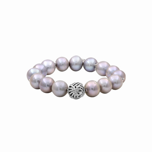 Pearlicious Silver Baroque Pearl Bracelet with Sterling Silver Sunray Details
