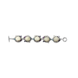 Carventurous Hand Carved Mother of Pearl Lavender Moon Quartz Amethyst Iolite Blue and White Topaz Bracelet in Sterling Silver