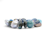 Terraquatic Aquamarine, Labradorite, Silver and Peacock Pearls, Blue Opal, Kyanite, Lapis, Blue Agate and Blue Chalcedony Bead Stretch Bracelet with Sterling Silver