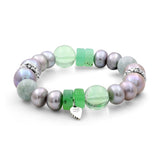 TerrAquatic Stephen Dweck 925 Silver Pearl, Chrysoprase, Fluorite and Aquamarine Stretch Bracelet in Sterling Silver